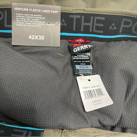 Gerry Venture Fleece Lined Pants Stretch Comfort Green 42 x 30 - Picture 3 of 6
